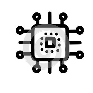 Simple black line icon of a computer microchip processor