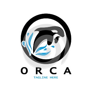 Simple black orca whale animal illustration logo creative design, killer whale, underwater animal. Logo for business, identity and