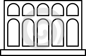 Simple black outline drawing of the AQUEDUCT OF SEGOVIA, SEGOVIA