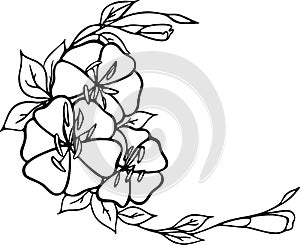 simple black outline drawing of a bouquet of flowers without background