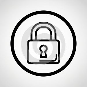 Black Outline Icon of a Padlock Inside a Circle on a Light Gray Background security safety