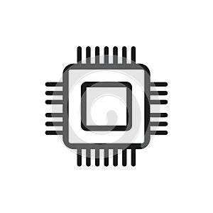Simple Black Outline Icon of a Computer Microchip Processor technology