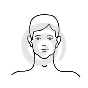 Simple black outline icon of men face, portrait icon on white