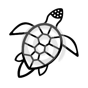 Simple black outline illustration of a sea turtle, with distinct hexagonal patterns on the shell.