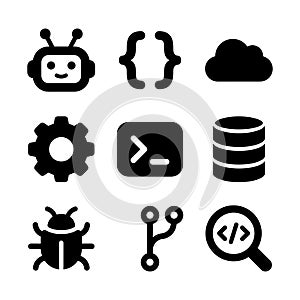 Simple Black Outline Software Development and Programming Icon Set Glyph Style