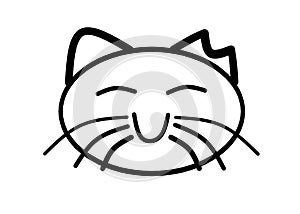 A simple black outlined shape of the face of a happy smiling neutered cat