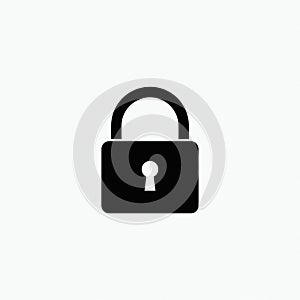 A simple black padlock icon is centered on a plain white background. The padlock