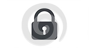 A simple, black padlock icon on a white background. The padlock has a classic, round