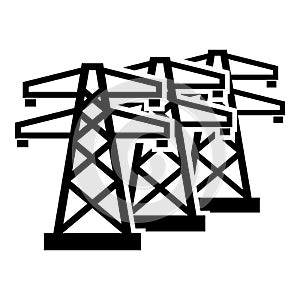 Simple black powerline, power, energy vector icon isolated on white background