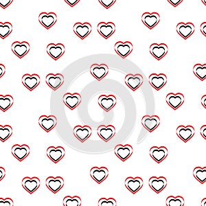 Simple black and red hearts seamless vector pattern. Valentines day background. Flat design endless chaotic texture made of tiny