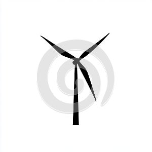 Black silhouette of a wind turbine with three blades on white background