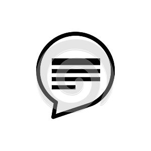Simple Black Speech Bubble Icon with Horizontal Lines Representing Text chat message