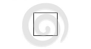A simple black square outline is centered on a white background. The square features