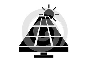 Simple Black Vector Icon, Solar Panel at direct sun shine