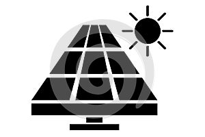 Simple Black Vector Icon, Solar Panel at direct sun shine