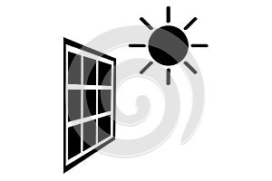 Simple Black Vector Icon, Solar Panel at direct sun shine