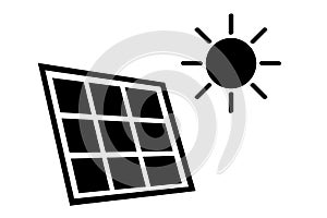 Simple Black Vector Icon, Solar Panel at direct sun shine