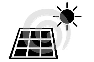 Simple Black Vector Icon, Solar Panel at direct sun shine