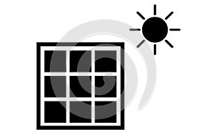 Simple Black Vector Icon, Solar Panel at direct sun shine