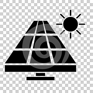 Simple Black Vector Icon, Solar Panel at direct sun shine, at transparent effect background