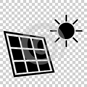 Simple Black Vector Icon, Solar Panel at direct sun shine, at transparent effect background