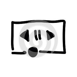 Simple black vector icon with a theme content playback interface