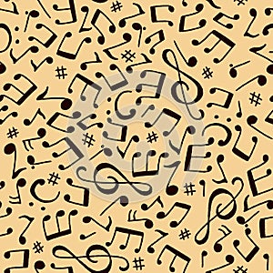Simple Black Vector Illustration of Musical Notes Seamless Pattern