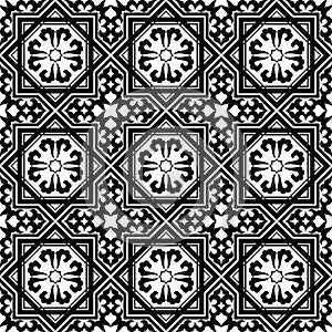 Black and white arabic geometric seamless pattern, vector.