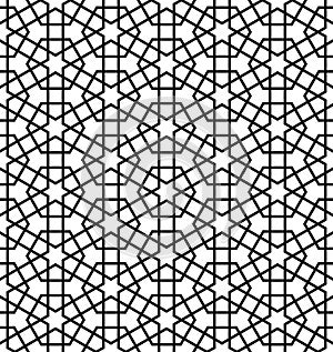 Black and white arabic geometric seamless pattern, vector.
