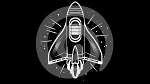 A Simple Black And White Design Of A Rocket Ship. Generative AI