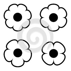 Simple black and white flower icon symbol logo set