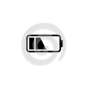 A simple black and white icon of a battery with a minimal charge level. The battery is