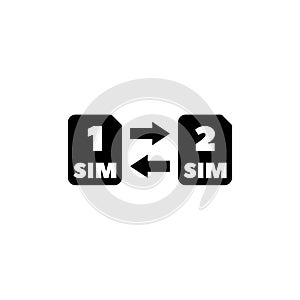 A simple black and white icon depicting the process of switching between two SIM card slots, represented by the numbers