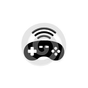 A simple black and white icon depicting a wireless video game controller or gamepad, symbolizing remote, wireless, and