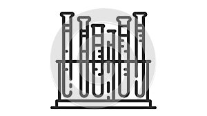 A simple black and white icon of a test tube rack with multiple test tubes, marked with measurement lines