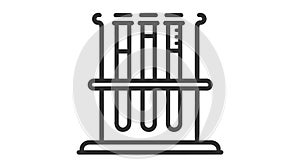 A simple black and white icon of a test tube rack with multiple test tubes, marked with measurement lines