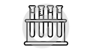 A simple black and white icon of a test tube rack with multiple test tubes, marked with measurement lines
