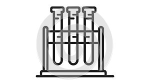 A simple black and white icon of a test tube rack with multiple test tubes, marked with measurement lines