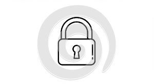 A simple black and white illustration of a padlock. The design is minimalistic,