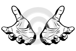 Simple black and white illustration of two open hands