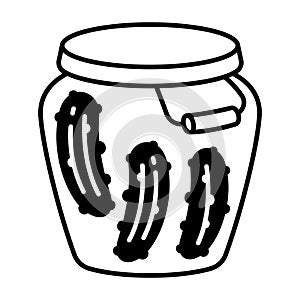 Simple Black and White Line Doodle Icon of Tong and Pickled Cucumber Jar photo