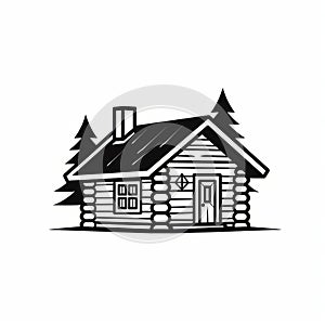 Simple Black And White Log Cabin Illustration - Logo Style Design