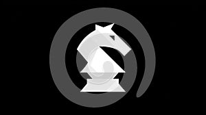White Chess Knight Piece Icon on Black Background Abstract Geometric Strategy Symbol