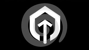 White Arrow Up Inside Hexagon Shield Icon, Growth Concept