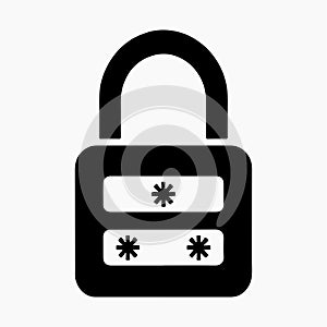 Simple black and white padlock with password protected icon