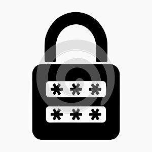 Simple black and white padlock with password protected icon