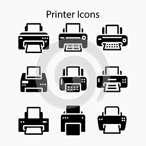 Simple Black and White Printer Icons Set
