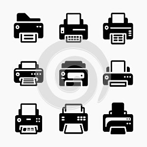 Simple Black and White Printer Icons Set