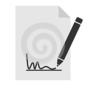 Simple black and white signing document icon or symbol