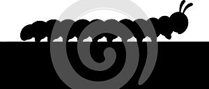 Black Silhouette of a Cute Caterpillar Crawling on a Surface